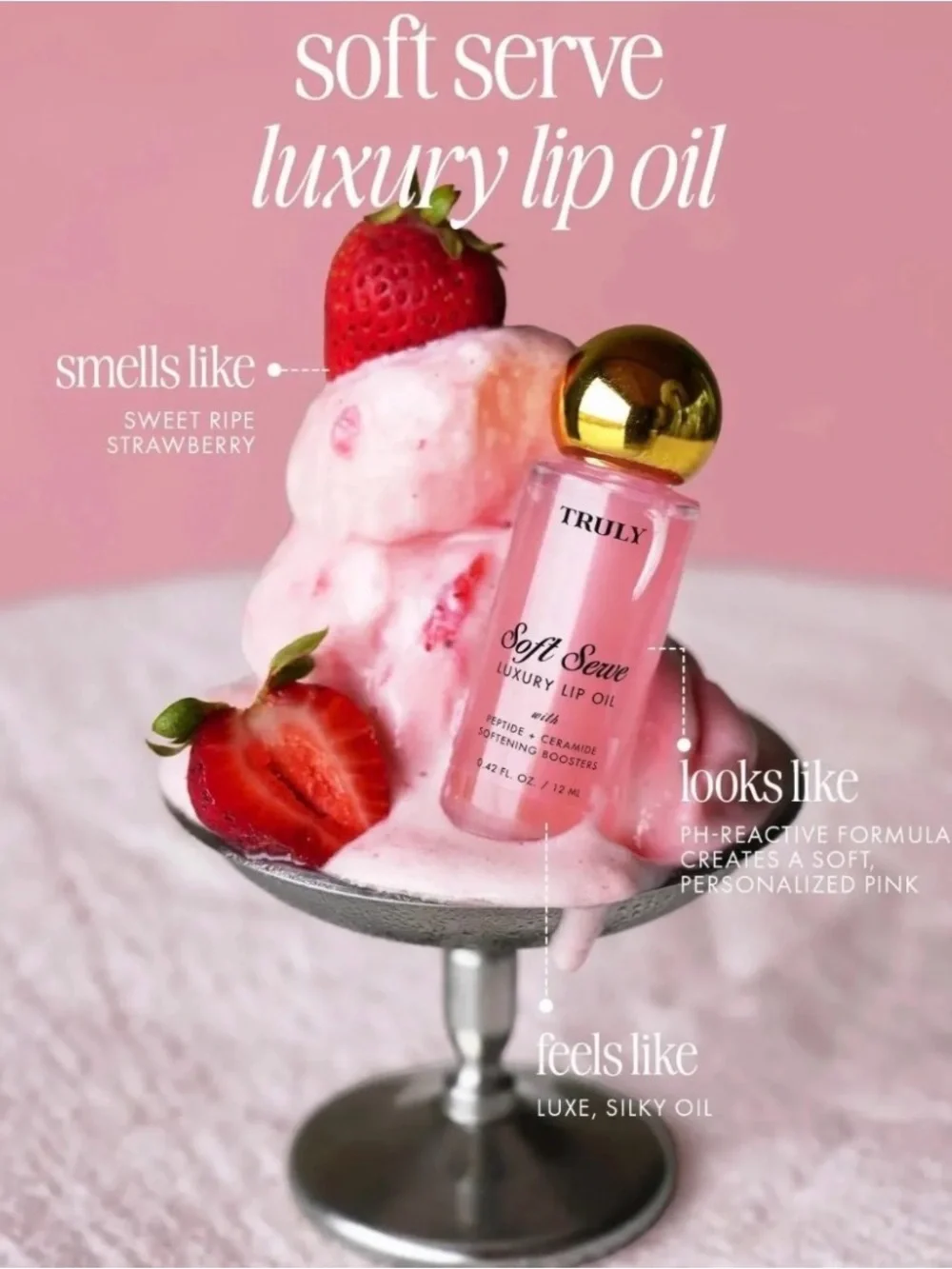 TRULY Soft Serve Luxury Lip Oil — Pink with Gold Cap